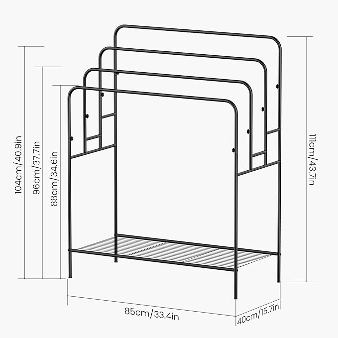 44" Extra Large Free Standing Towel Rack - 4 Tier Outdoor Pool Towel Holder, Versatile Blanket and Quilt Rack Stand for Living Room, Bathroom, Bedroom, Beach, Hot Tub, Gym and Pool Area Outside