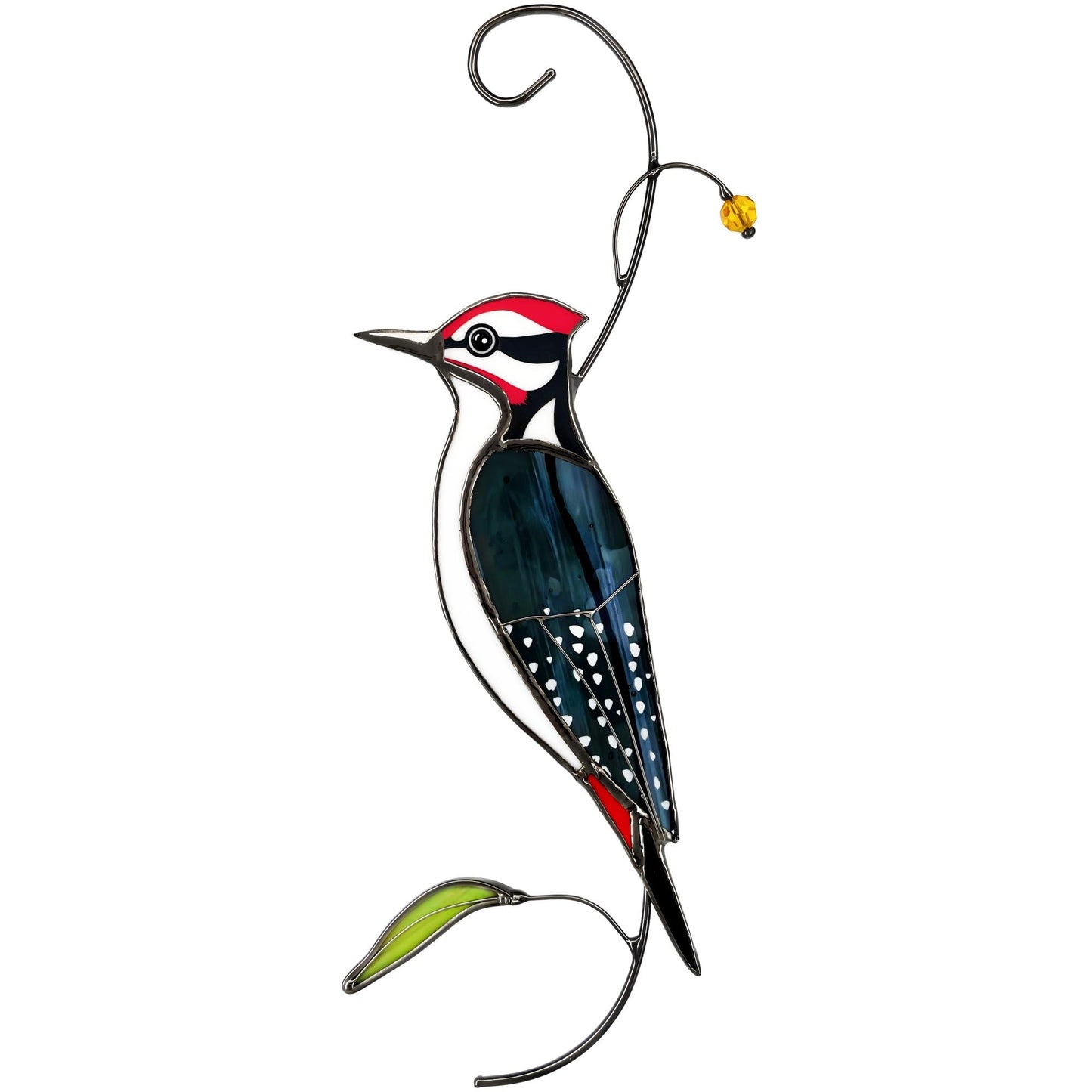 AuroAura Woodpecker Stained Glass Window Hanging for Women, Mom, Grandma - Handmade Real Glass Bird Suncatcher - Elegant Gifts Box Home Decor (H8.9xW3.2 inch)