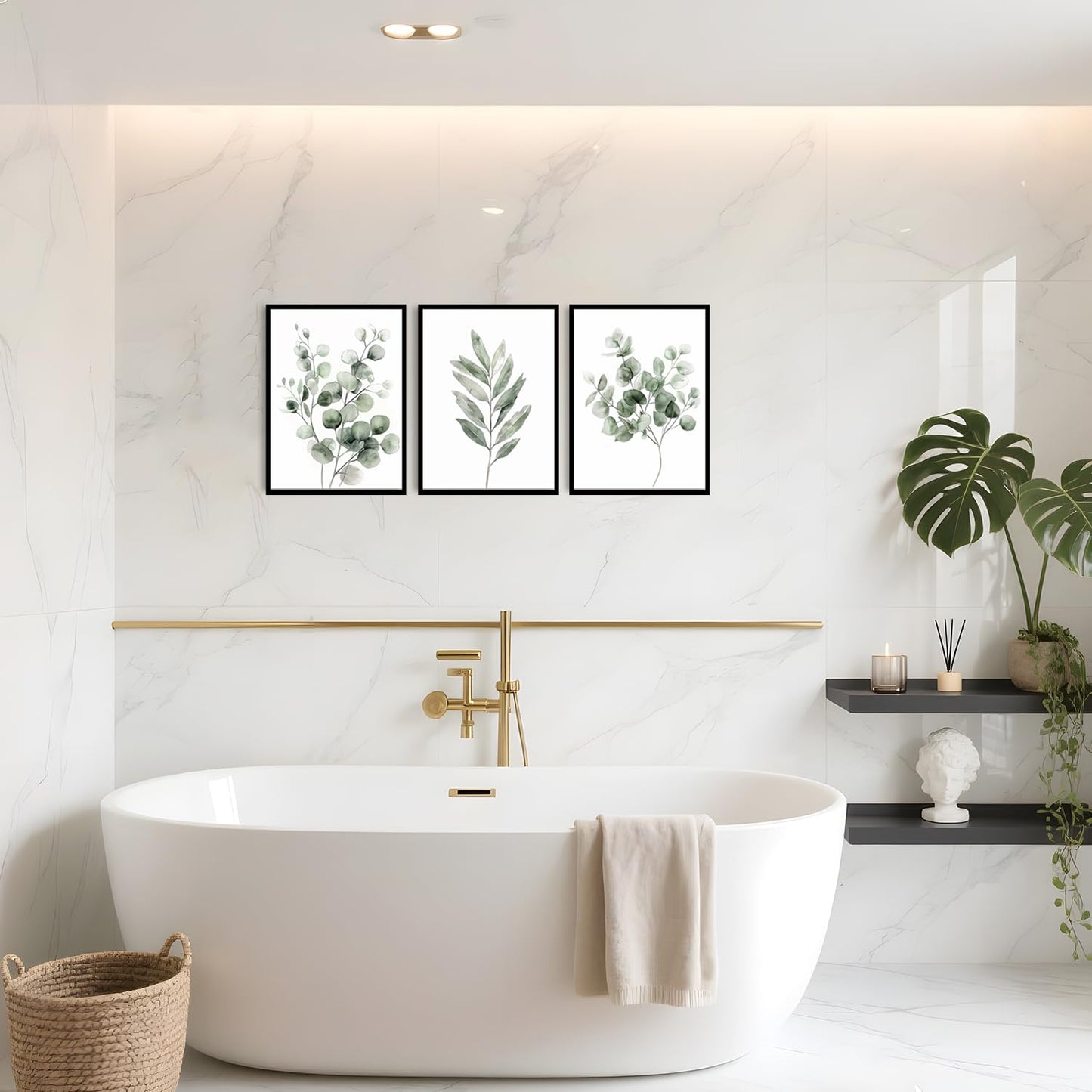 Sage Green Botanical Canvas Wall Art Poster Set of 3, Eucalyptus Leaf Pictures Wall Decor Paintings, Minimalist Plant Prints Aesthetic Home Decor for Living Room Bedroom Bathroom 12x16 inch Unframed