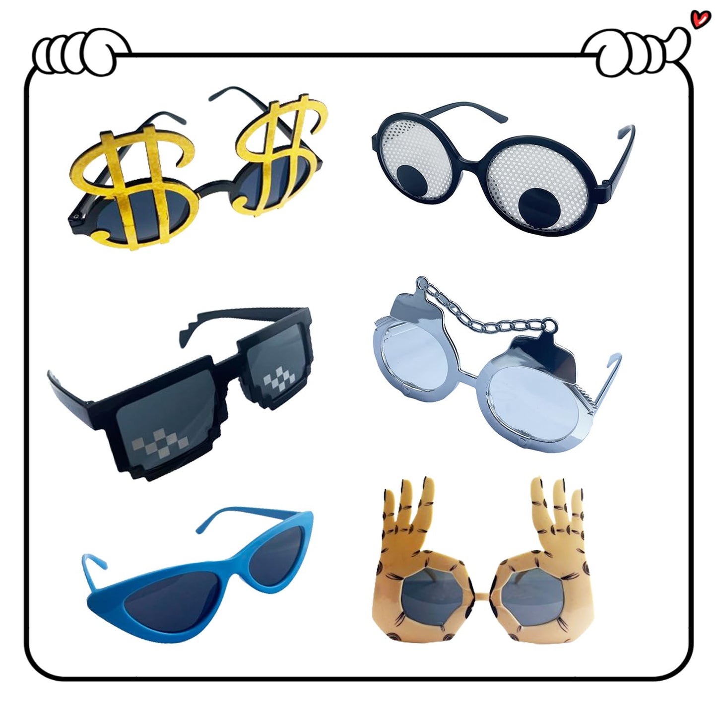 HEYTOP 16 Pack Funny Sunglasses Novelty Party Glassses Masks for Adults Cool Shaped Funny Party Eyeglasses, Photo Booth Props Sunglasses Dress Up Costume Glasses Pack