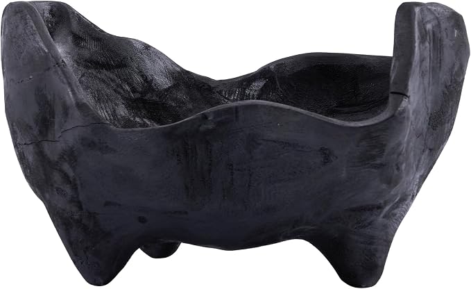 DN DECONATION Oak Wood Black Decorative Bowl-9.25x5.51 Inch Small Bowl for Entryway Key, Fruit, Candy with feet, Boho Farmhouse Home Decor for Dining Room, Coffee Table Centerpiece