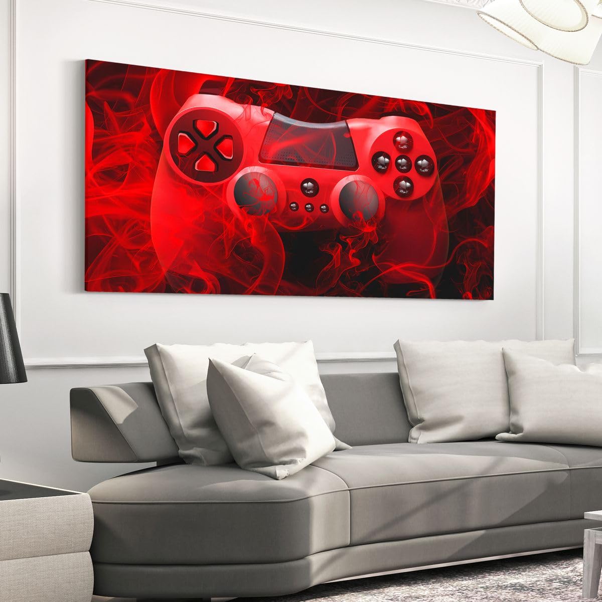 Feelyou Gamer Canvas Wall Art for Living Room Bedroom 19"x38" for Boys Kids Gaming Large Artwork Red Black Video Game Gamepad Canvas Prints Large Wall Painting