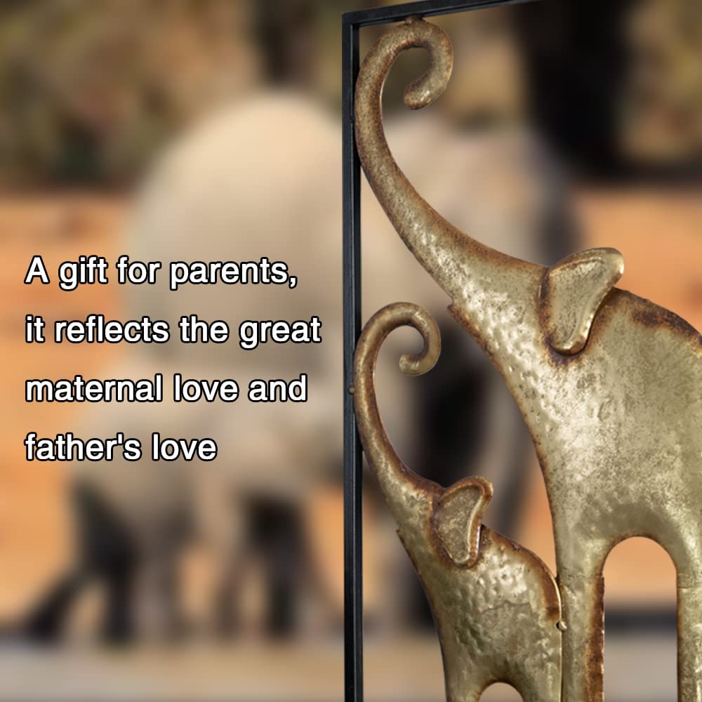 HKaikzo Gold Elephant Wall Decor Set of 2, African Metal Wall Art Large 3D Sculptures for Living Room, Boho Animal Decorations Modern Wall Hanging Gift for Housewarming(11.8x27.6in)