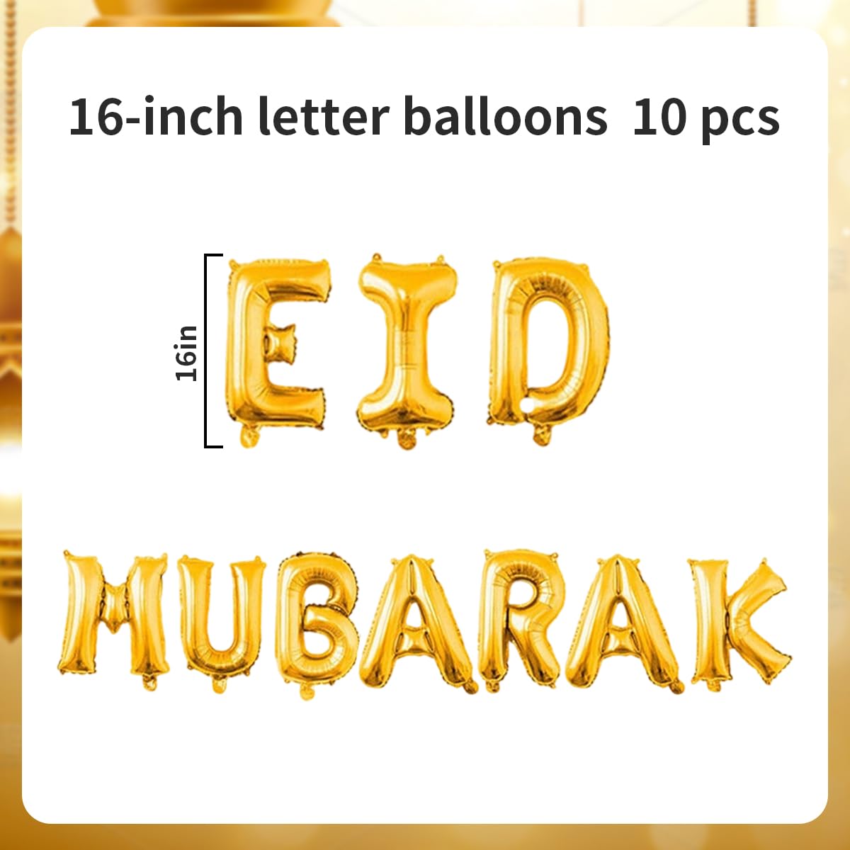 LAOREI Eid Mubarak Banners 16 inch Eid Mubarak Balloons Party Decoration Supplies for Ramadan and Muslim Celebrations Ramadan Islamic Festive Gatherings Gold Foil Balloons Decorations
