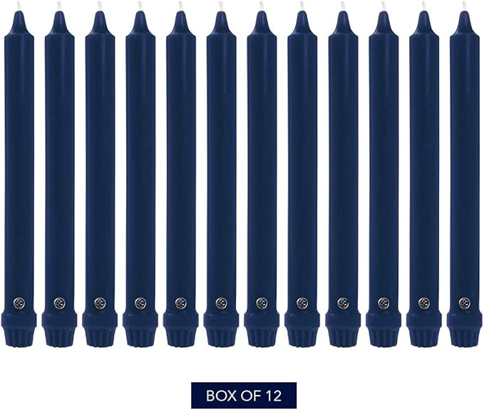 Colonial Candle Unscented Taper Candle, Classic Collection, Indigo, 10 In, Pack of 12 - Up to 8 Hours Burn