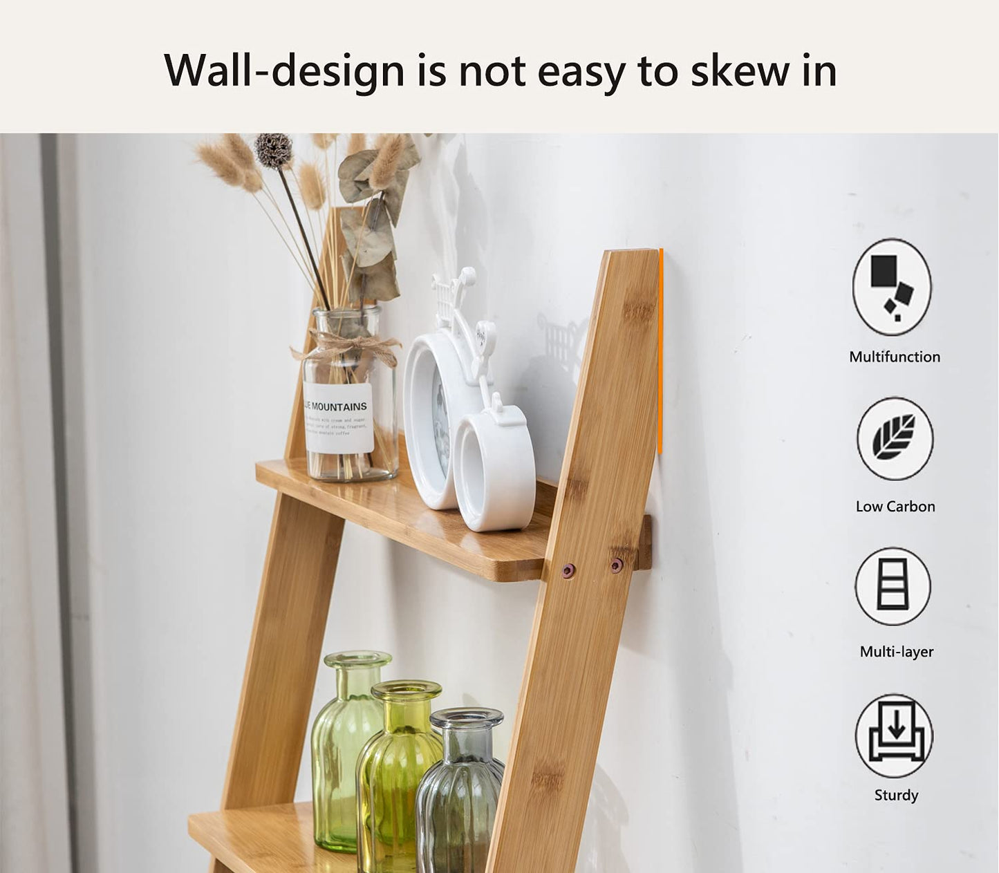 SOBIBO Ladder Shelf Bookshelf, 5-Tier Leaning Shelf, Free Standing Organizer Storage Shelves, Storage Rack Shelf for Office, Living Room, Nature