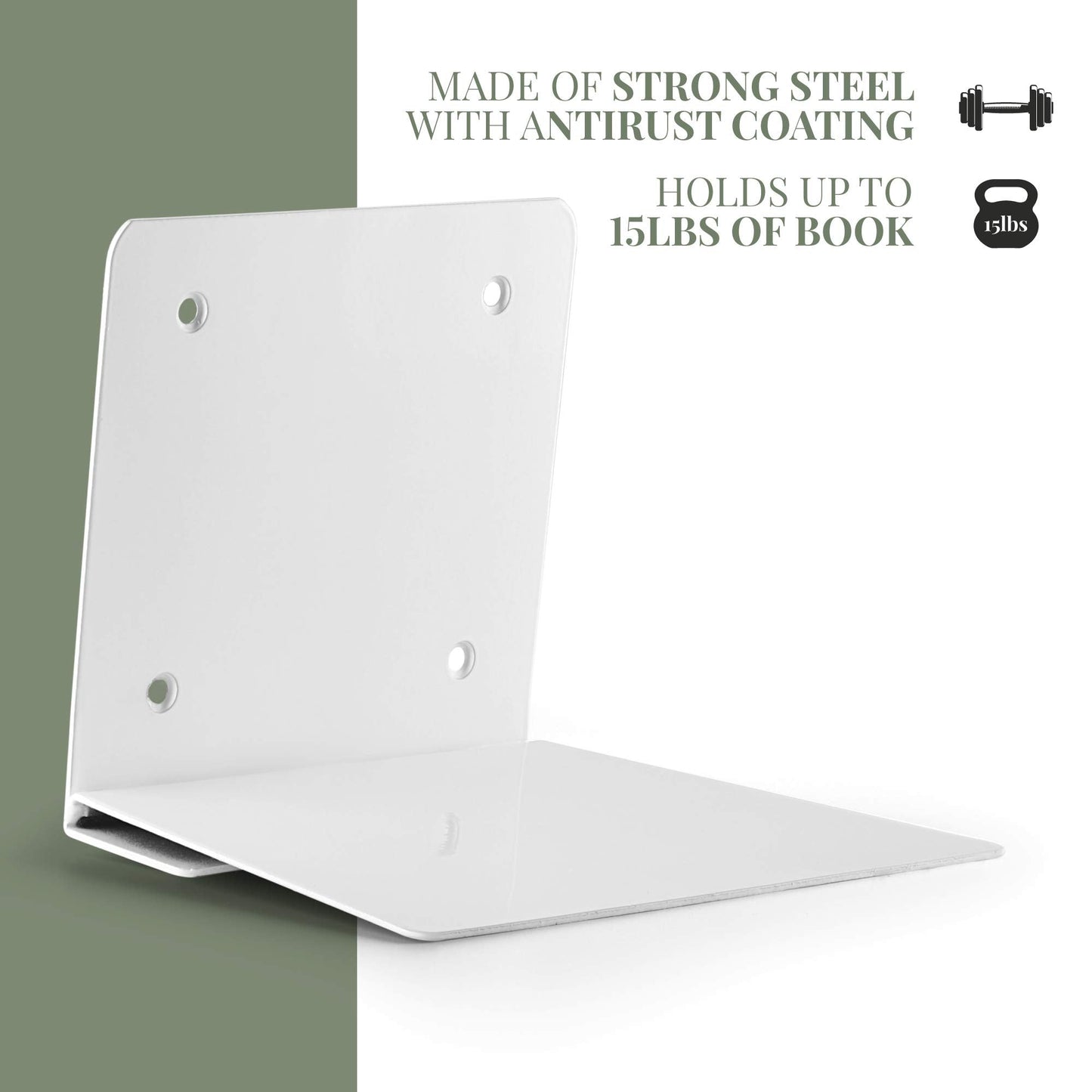 CRIZTA Set of 4 Invisible Floating Bookshelf, Heavy Duty Wall Mounted Book Organizer, Metal Shelves Holder for Books, Large Size (White)