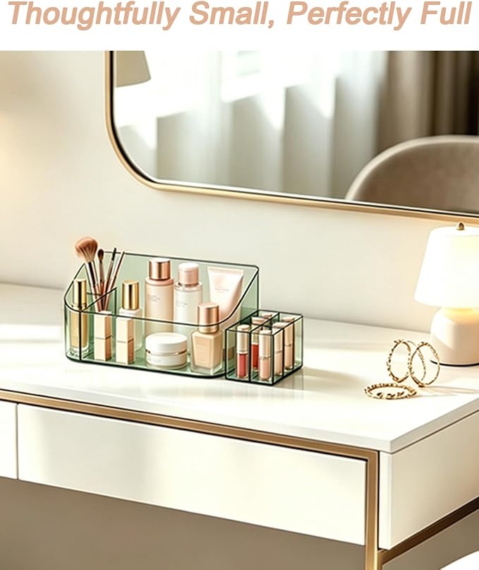 SUNFICON 2 Pack Makeup Trays Organizers Holders Cosmetic Display Cases Tabletop Desktop Vanity Countertop Bathroom Wall Cabinet Medicine Storage Boxes for Womens Ladies Girls Crystal Green