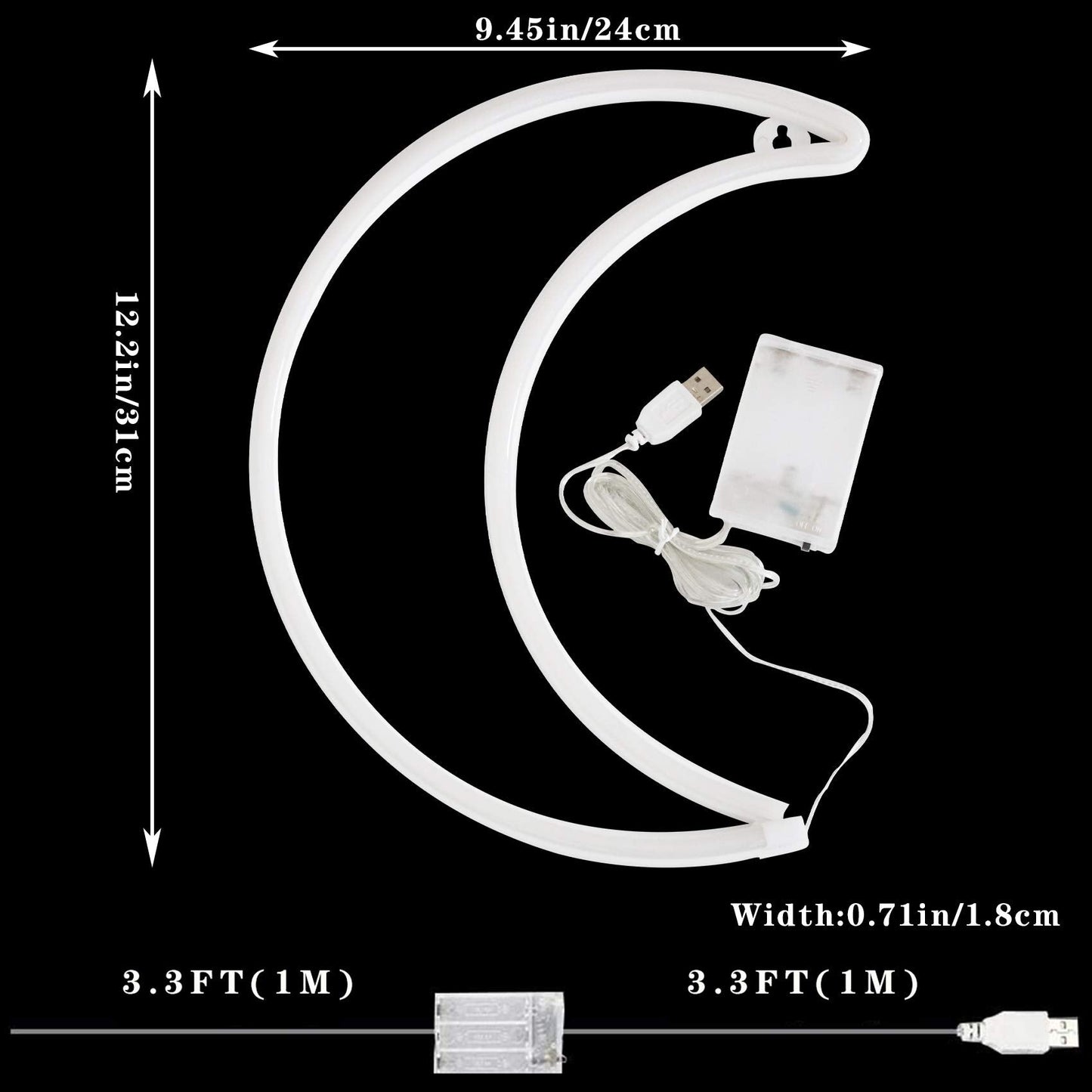 LED Warm White Moon Neon Light, Cute Neon Moon Sign,Christmas Room Decor Battery or USB Powered 5V Art LED Decorative Lights Night Lights Indoor for Home, Bedroom, Office,Dorm,Party (Warm White Moon)