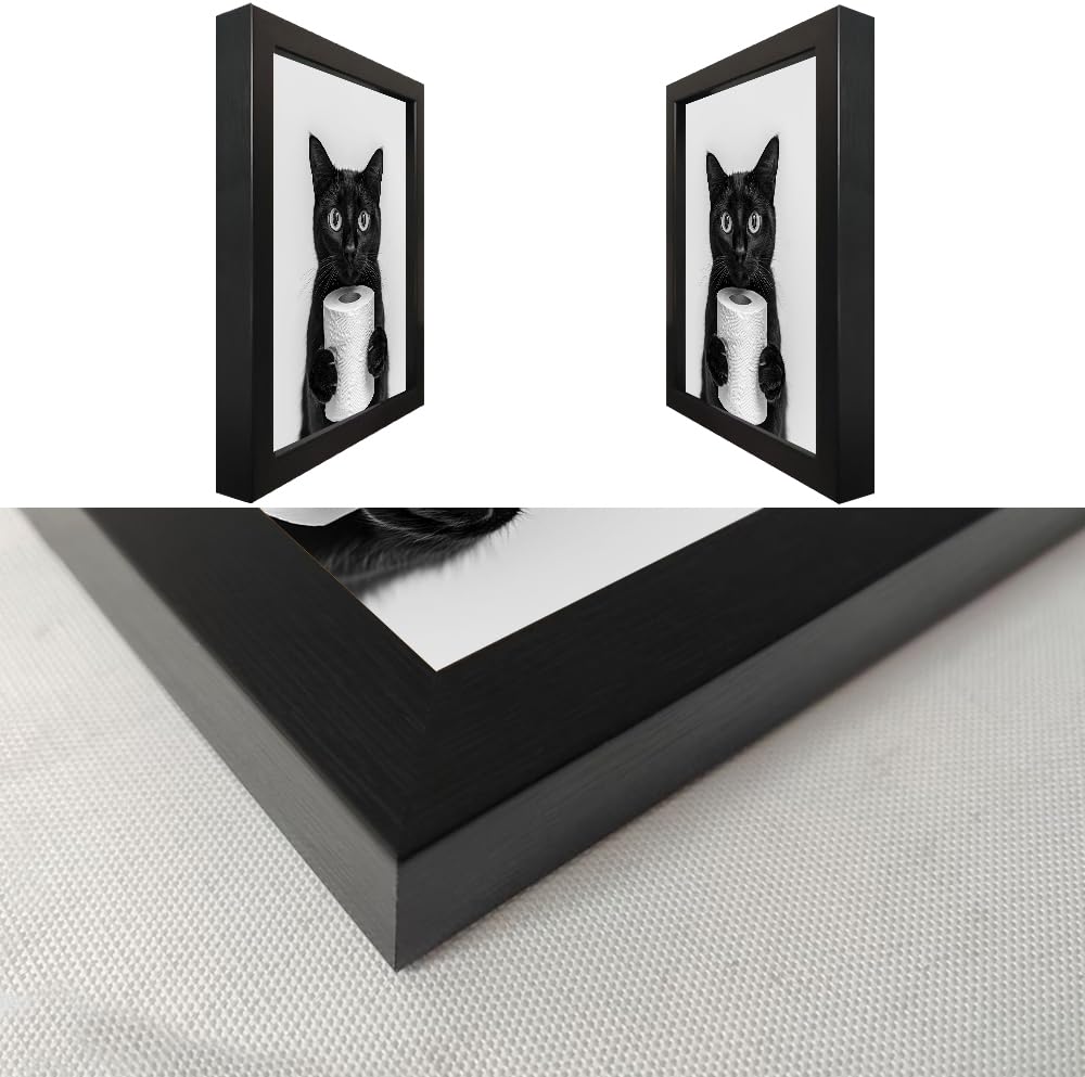 Framed Funny Black Cat Holding Toilet Paper Roll Canvas Print Poster Black and White Bathroom Wall Art Animal Painting Bathroom Pictures Wall Decor