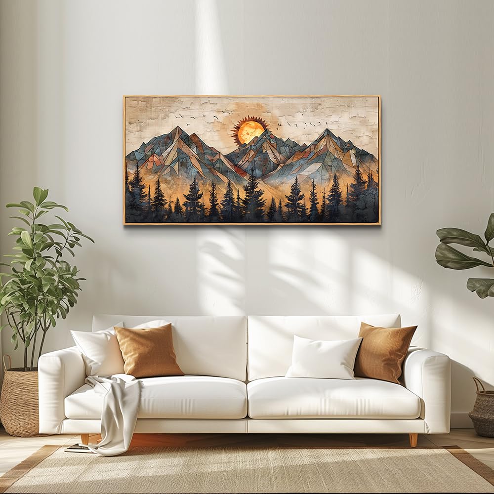 ZUITINGHUA Wood Framed Wall Art For Living Room Canvas Decor For Bedroom Office Decorations Abstract Boho Wall Paintings Mountain Landscape Wall Pictures Modern Home Decor Artwork 20x40 In