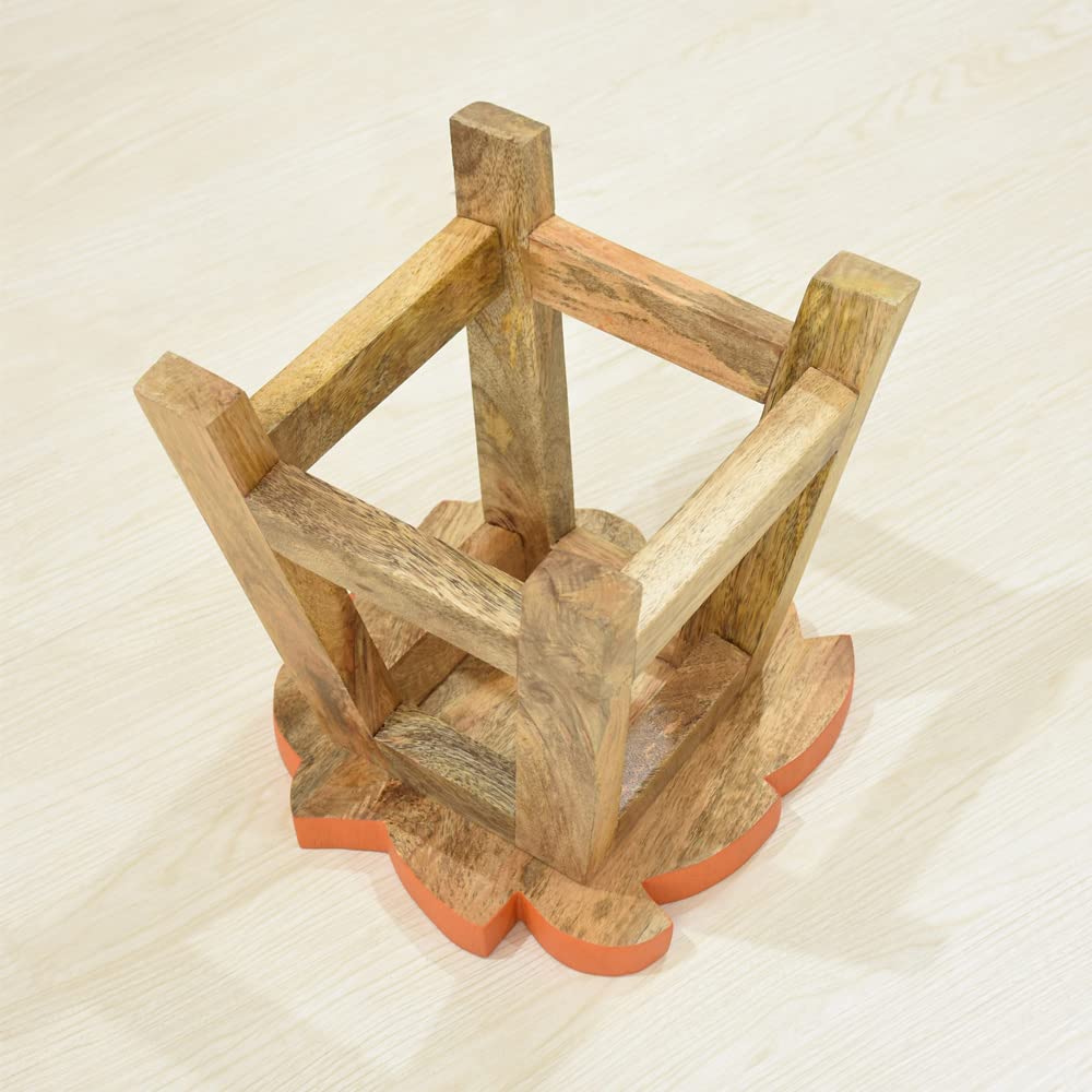 BBH Home's Handmade Orange Novelty Shaped Mango Wood Stool 14x14x12 Inch AMBBRSST0002