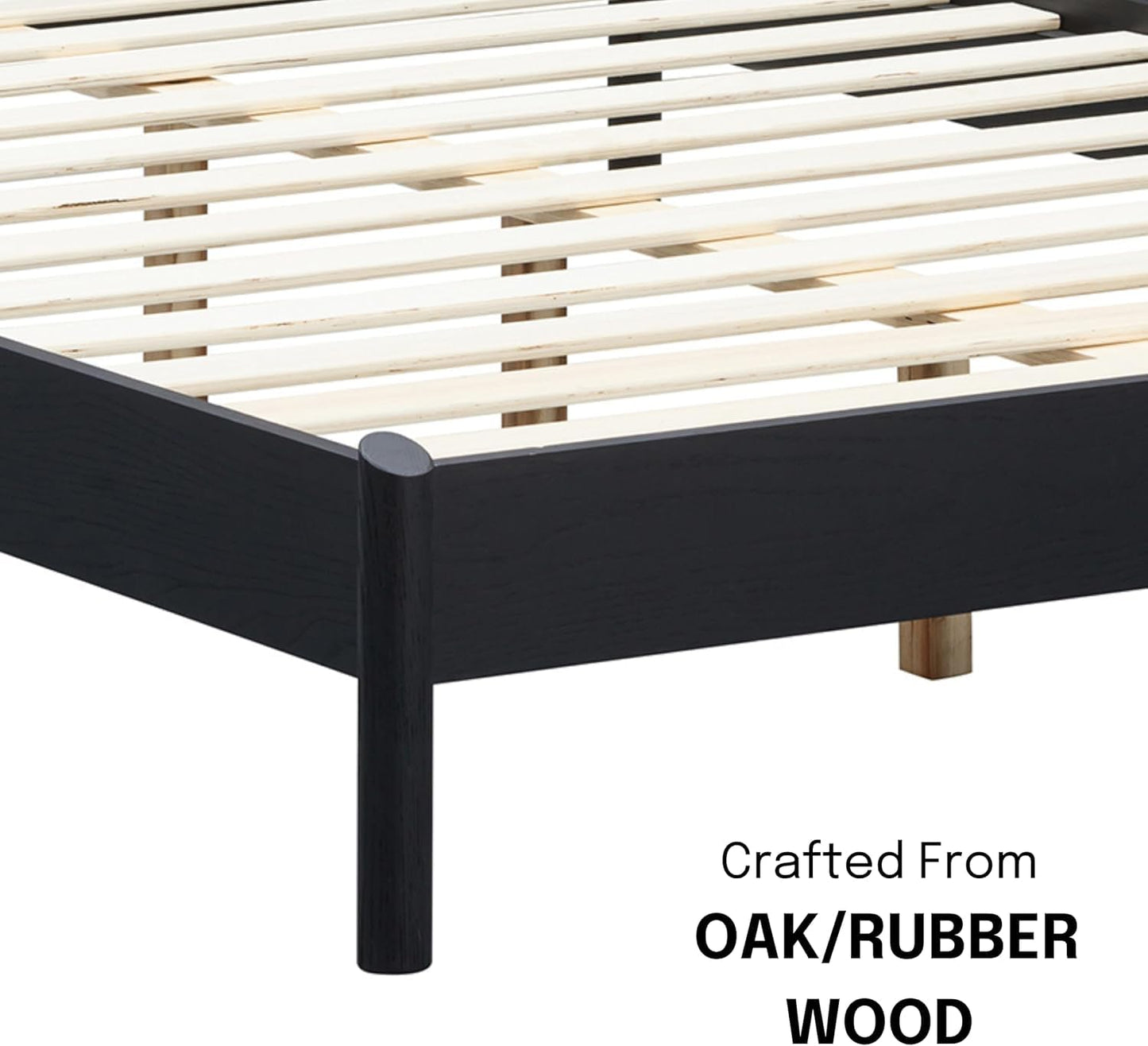 NTC Gem Wooden Bed Frame with Headboard and Natural Rattan, Solid Oak Foundation with Silent Slats, 1000 Lb Capacity, Effortless Assembly, King - Burnt Black