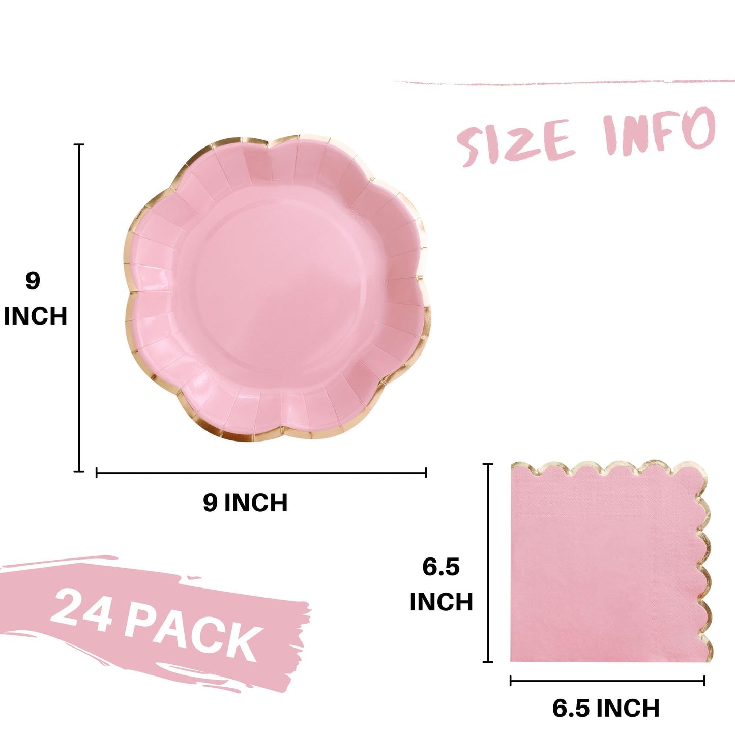 Winoo Design 48PCS Pink Plates and Napkins Disposable - 24 PK - Pink Floral Paper Plates for Tea Party Baby Shower Bridal Shower Birthday Wedding