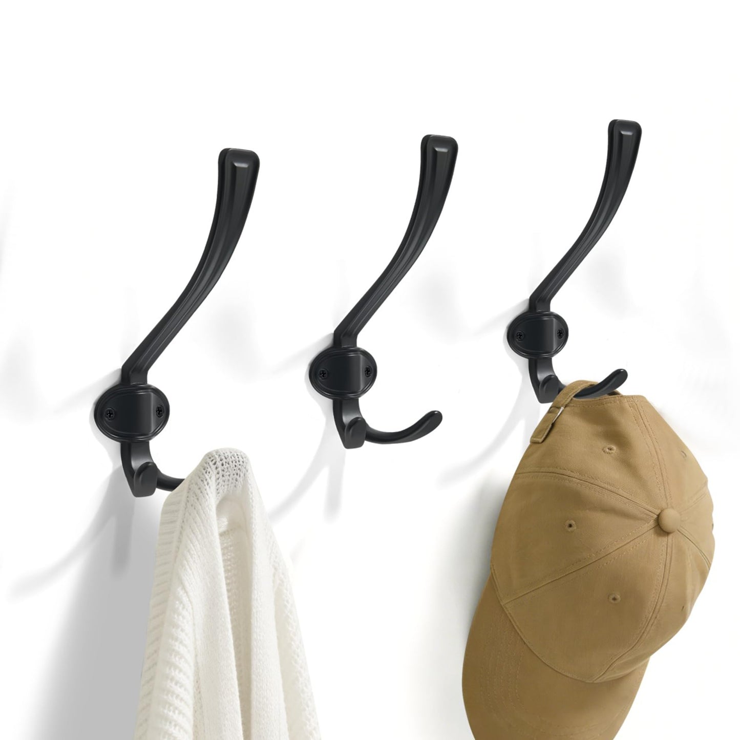 TUNNY Coat Hooks - Heavy Duty Hooks-Matte Black Coat Hooks, Pack for 3 Entry Shoe Cabinets On Door Hanger, wall Hook for Hanging Towel,Purse, Robe, Backpack, Jacket, Clothes - for Bathroom