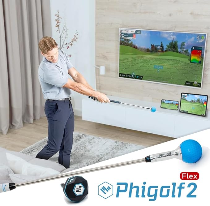 PHIGOLF Home Golf Game Simulator: Enjoy Interactive Golf with Motion Sensor & Swing Stick for Indoor & Outdoor Fun ??38,000+ Courses Worldwide, Compatible with Android, iOS, APP & E6 Connect