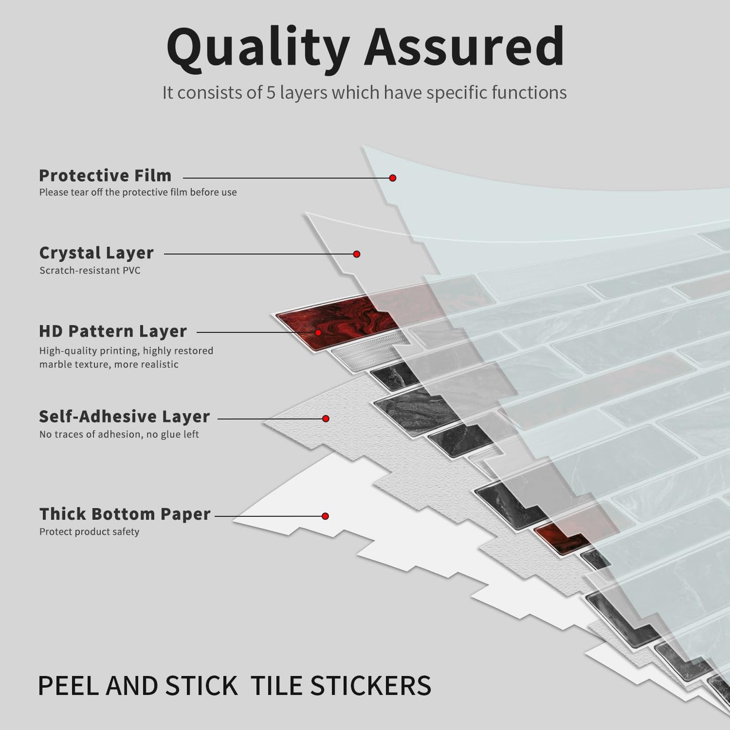Alwayspon 10 Sheets 12" x12inch Black and Red Marble Effect Vinyl Tiles, Backsplash, Self-Adhesive Peel and Stick Wall Tile Stickers, Stick on Subway Tiles for Kitchen Bathroom Wall Decor