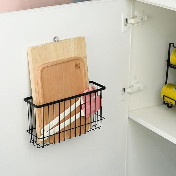 Toplife Wall Door Adhesive Kitchen Wrap Organizer Rack, No Drilling, Black, 2 Pack