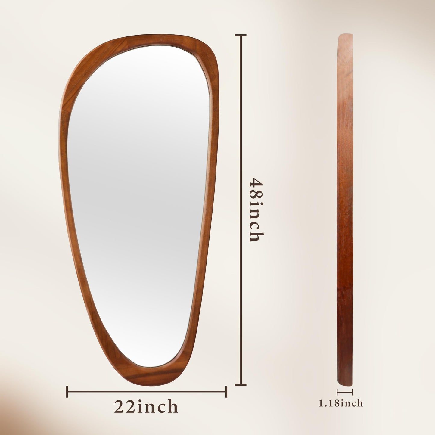 Inbenioso 22‘’x48'' Asymmetrical Mirror with Wood Frame, Small Irregular Wall Odd Shaped Mid Century Modern Mirror Christmas Decor for Bedroom Living Room Entryway Hall (Wood)