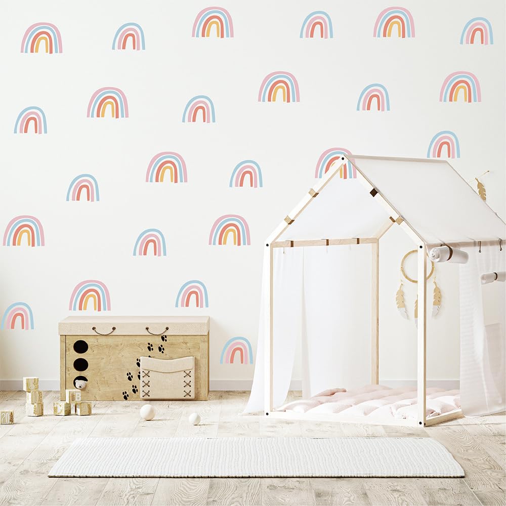 Rainbow, Stars & Dots Wall Decals for Kids Room – 160 PCS Pastel Boho Peel & Stick Waterproof Vinyl Wall Decor Stickers, 10 Sheets Removable Nursery, Bedroom & Playroom Decor(Style A)
