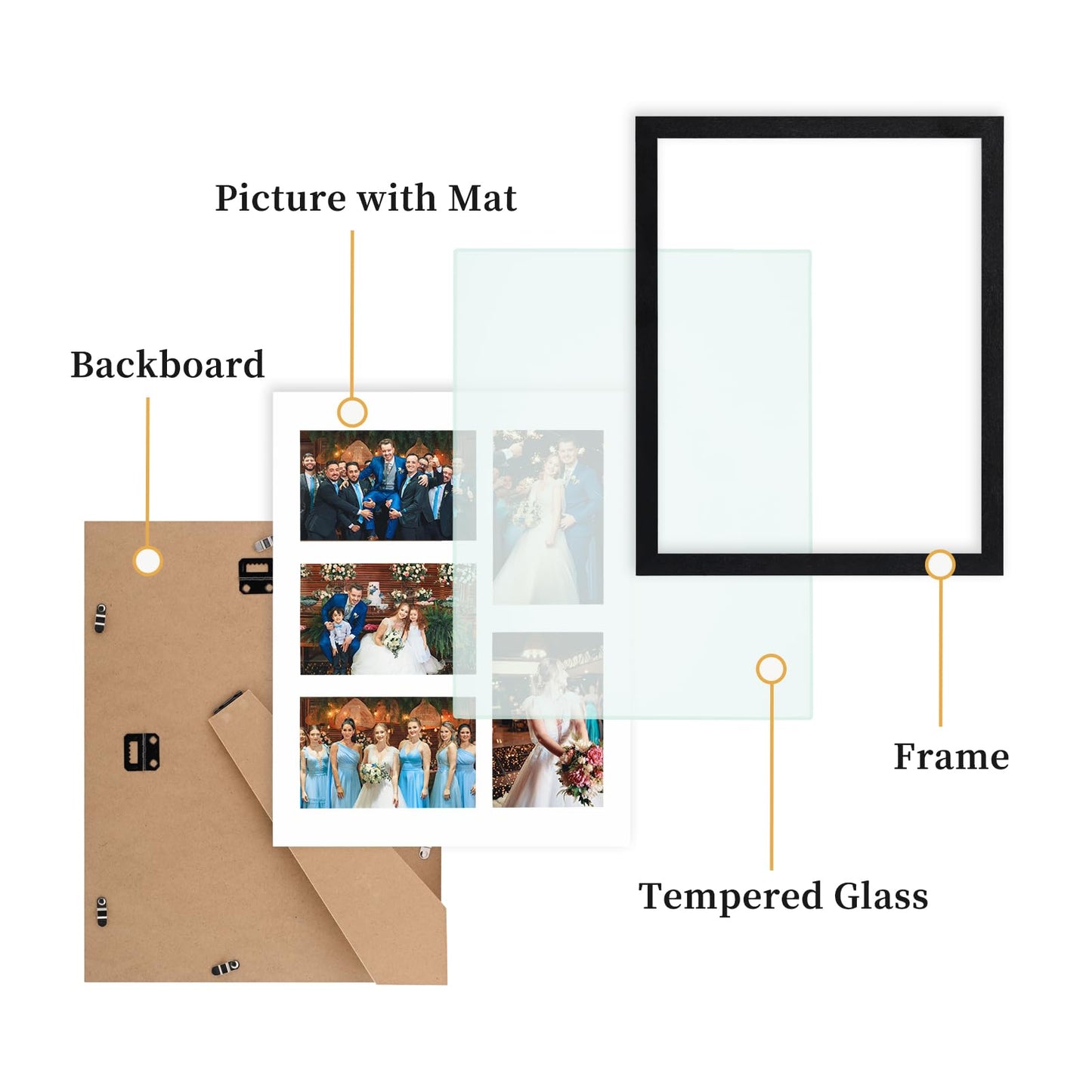 SaZiCat Collage Picture Frame, 5-Opening 4x6 Picture Frame with Mat, Fits 11x14 or Five 4x6 Photos, Tempered Glass, for Tabletop or Wall Mount-Rustic Black