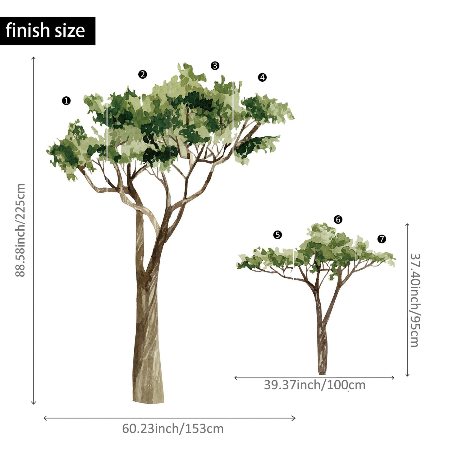 astrkiz Extra Huge Trees Wall Decals Peel and Stick, Self Adhesive PVC Realistic Tree Wall Mural Sticker, Precut Safari Acacia Tree Wall Art Decor for Kids Bedroom Playroom Nursery Room, 70.86"x88.58"