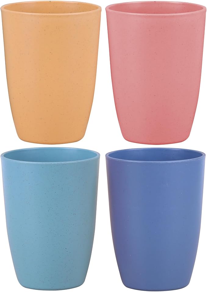 Wheat Straw Reusable Cup (12 oz) - Unbreakable Drinking Glasses Sets - Dishwasher Safe Tumbler - Lightweight, BPA Free and Eco friendly (4 Color)