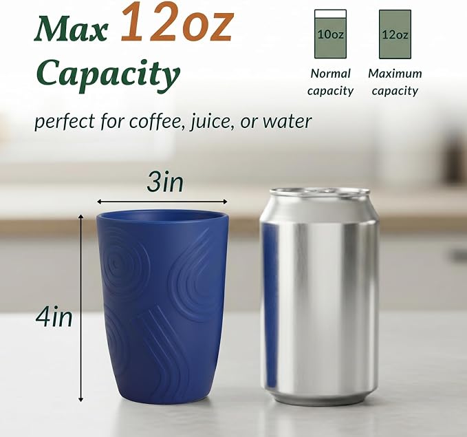 Homienly Cup Sets for Kitchen 12oz Wheat Straw Cups Unbreakable Drinking Cups Set of 6 - Lightweight,Reusable Cups for Kitchen, Outdoor- Blue Sky
