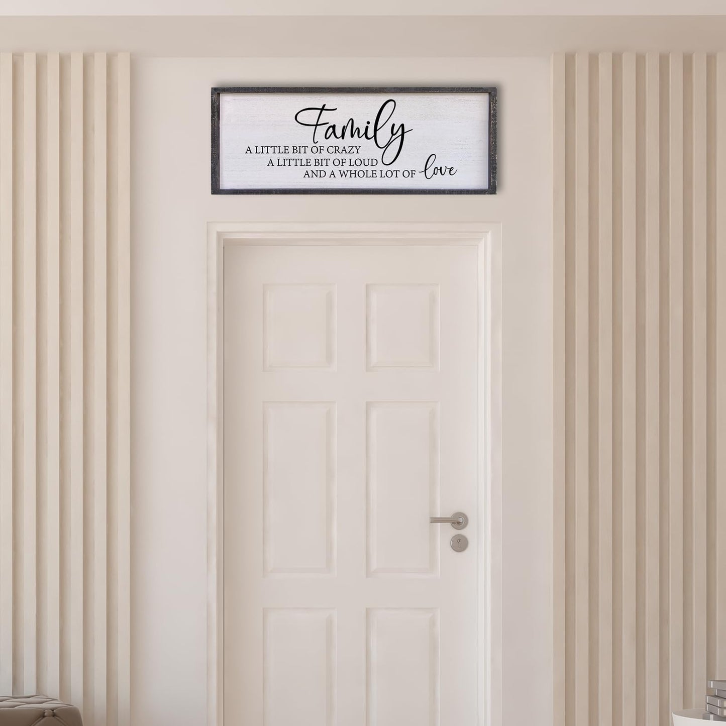 Family A Little Bit Of Crazy Sign Wall Decor 32"×12" Rustic Farmhouse Living Room Large Soild Wood Framed Hallway Hanging Sign Aesthetic Inspirational Quotes Entryway Home Wall Art (Black)