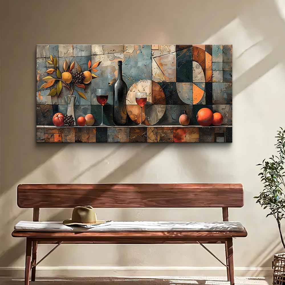KELIYUAN Wall Art For Kitchen Wall Decor For Living Room Dining Room Decorations Wine Glass Wall Painting Still Life Abstract Pictures Artwork Ready To Hang bar Wall Posters Home Decor 20"x40"