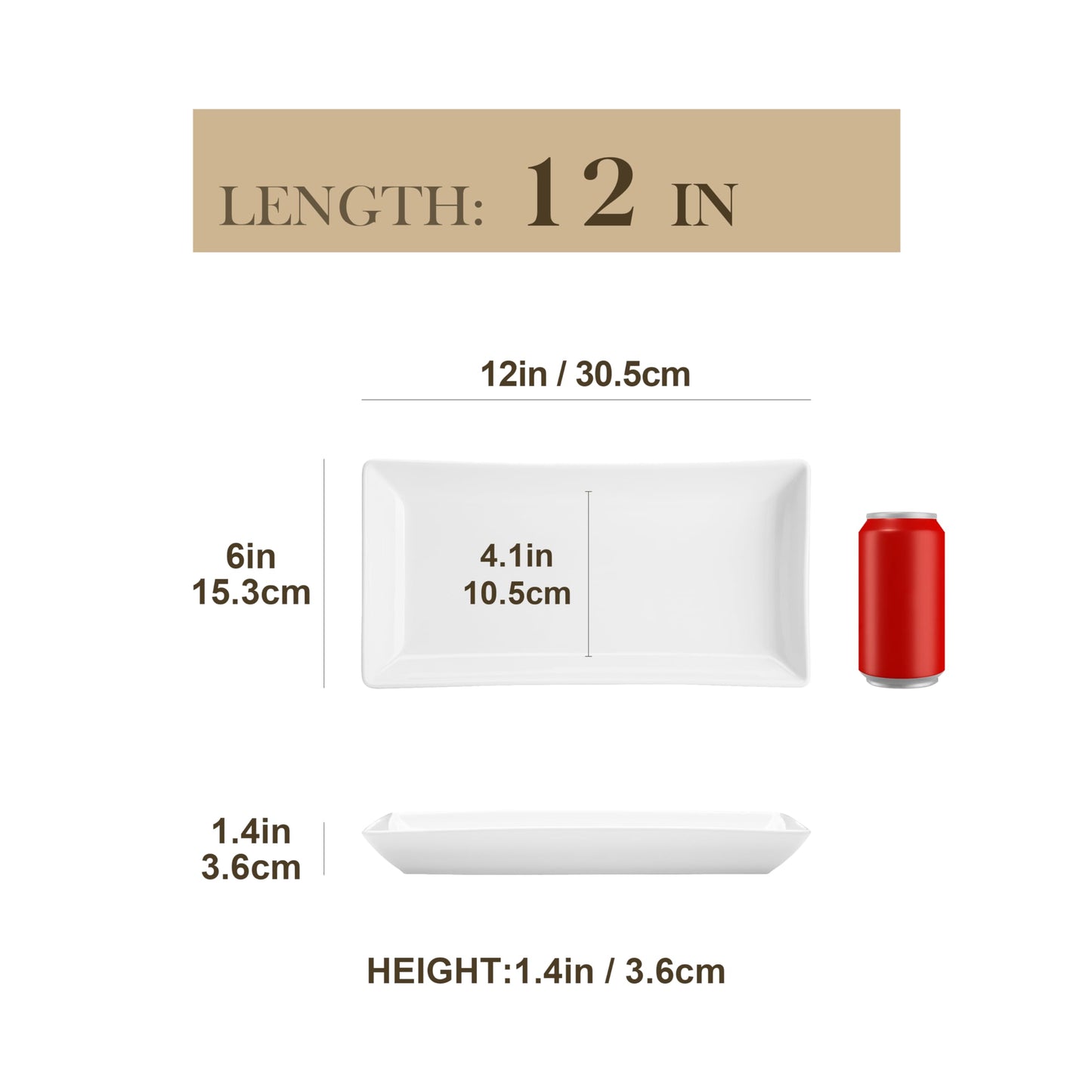 MALACASA Serving Platters Set of 4, Ceramic Serving Platters and Trays for Serving Food, Rectangular Serving Trays for Party, Large Serving Plates, Party Serving Trays and Platters - 12 Inch, White