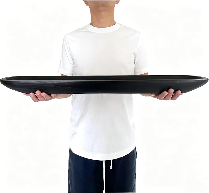 Wooden Dough Bowl Decor, Vintage Wooden Bowl Hand Carved Home Decor for Dining Table Center, Living Room, Kitchen Decor. (30inch black)