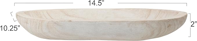 Bloomingville Hand-Carved Paulownia Wood Bowl with Whitewashed Finish