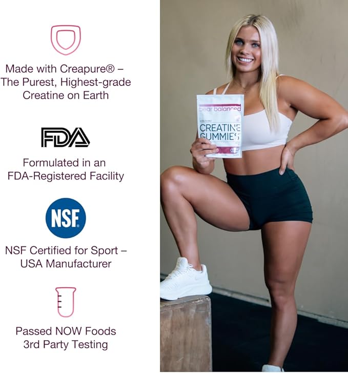 Creatine Gummies for Men & Women - Creapure® Creatine Monohydrate, L-Theanine, L-Tyrosine & B12 for Muscle Growth, Strength, Focus, Energy & Health - Low Calorie, Sugar-Free, & Vegan