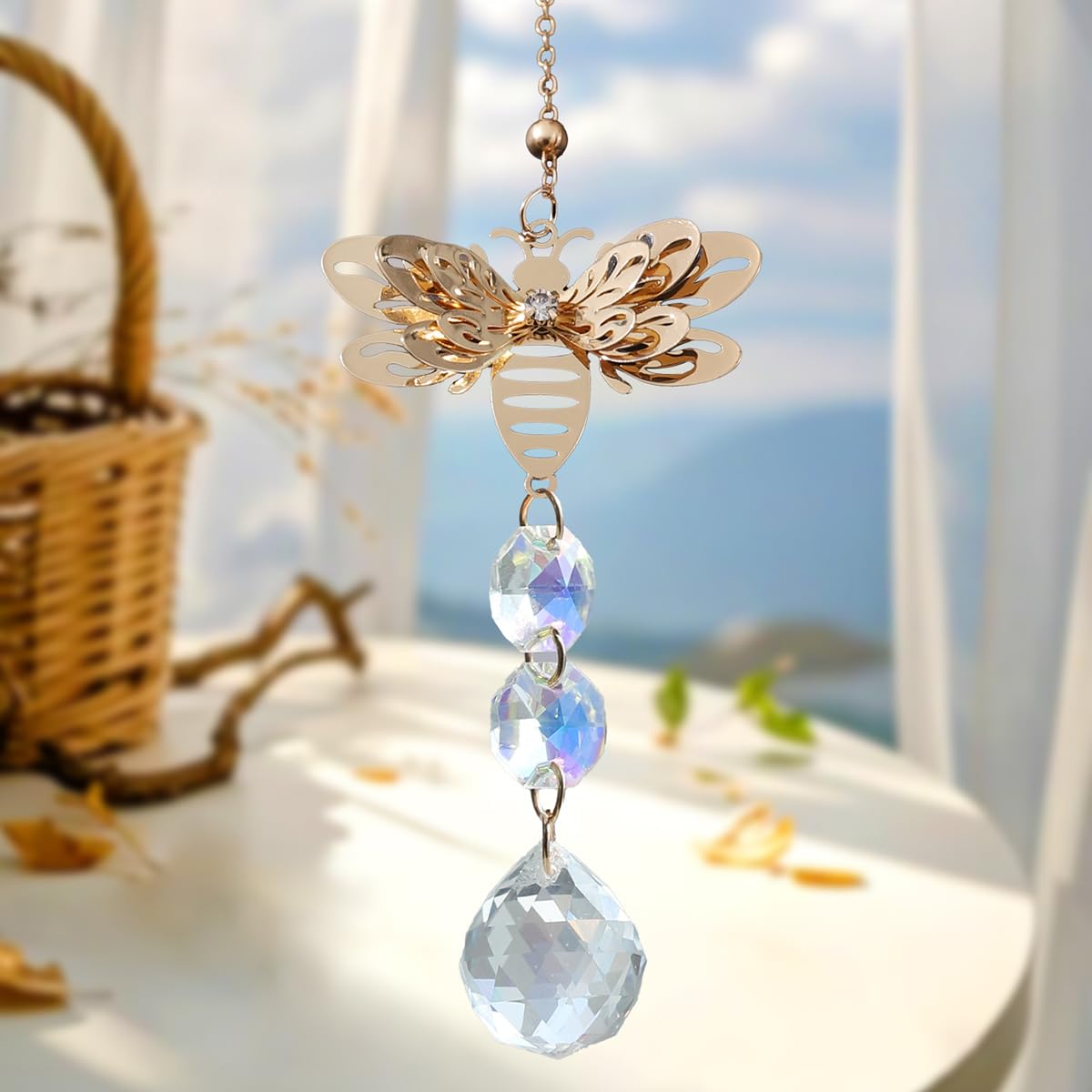 Crystal Suncatcher for Windows - Rainbow Maker Sun Catchers with Prisms Honey Bee Hanging Ornament for Christmas Wedding Garden Home Decor Gift