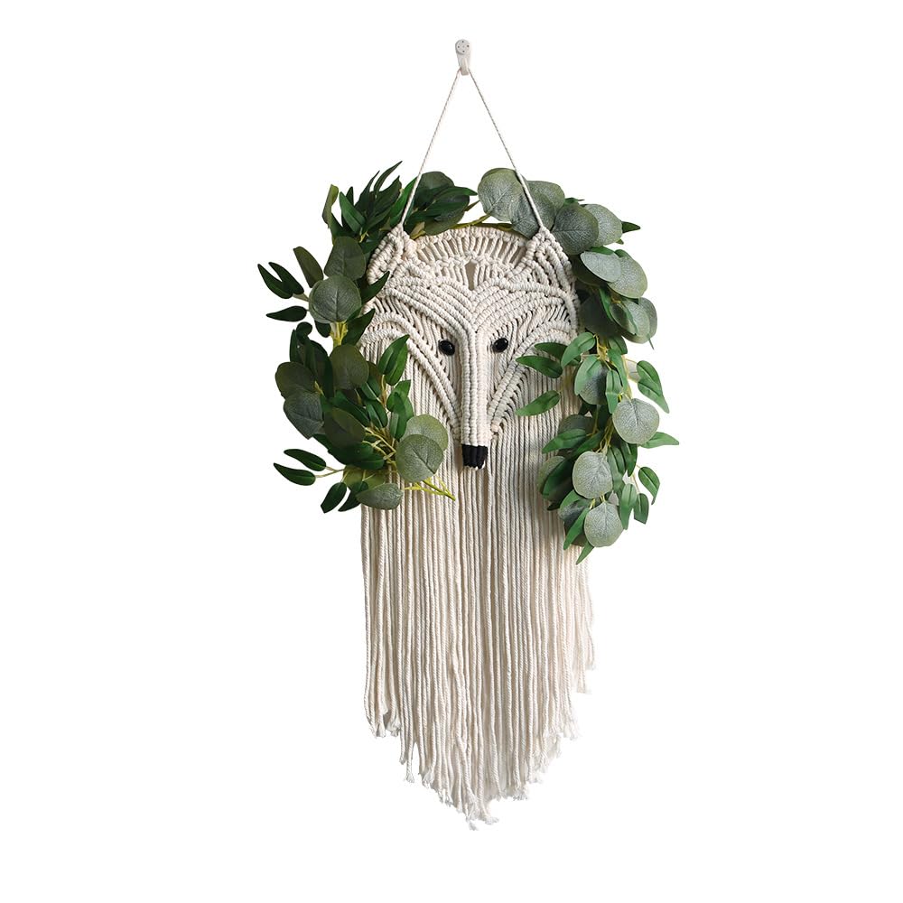 LKMLQPER Nordic Fox Macrame Wall Hanging, Handmade Cotton Rope Boho Tapestry, Animal Design Wall Decor for Living Room and Nursery, 10 * 35inch