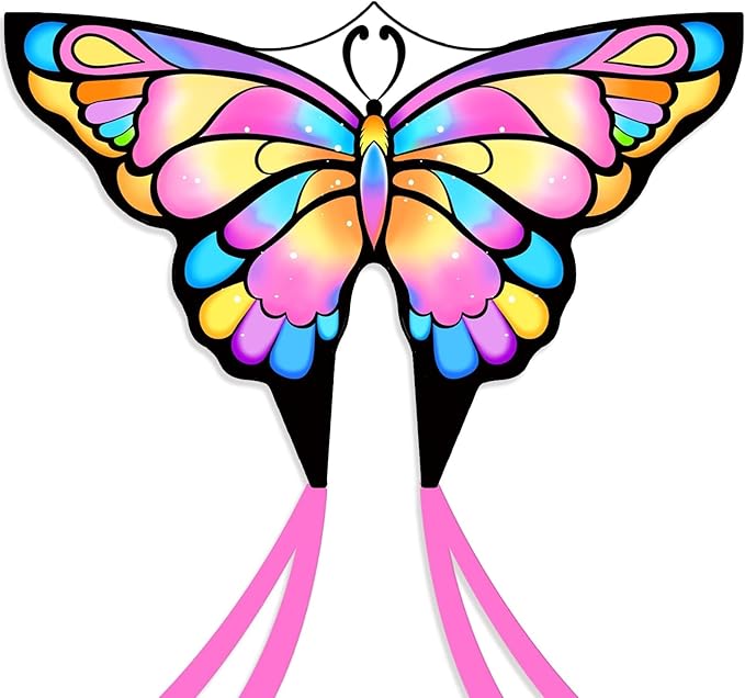 Simxkai Butterfly Kite for Kids & Adults, Easy to Fly Blue Big Kite for Beginners, Line Handle Included (1Pack 2Pack)