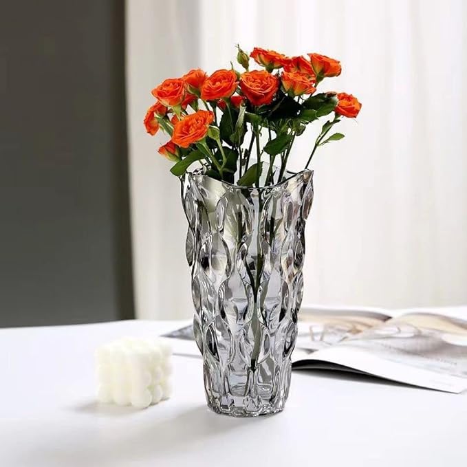 CEMABT 9.5inch 3.4 lb Glass Vases for Flowers Unbreakable Thickened Morden vase for Tables Centerpieces,Colorful,Vintage and Clear Rose Large Flower vases for Bouquet Unique Gifts（Grey）