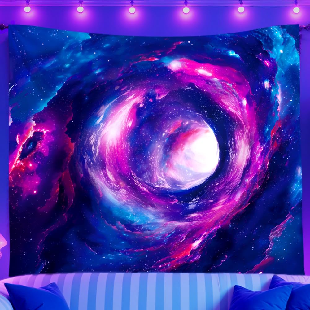 WEBEEDY Blacklight Galaxy Tapestry Milky Way Tunnel UV Reactive Tapestry Wall Hanging Black Light Poster Galaxy Space Tapestries for Bedroom Living Room Wall Decor Party Backdrop, 59x51 Inch