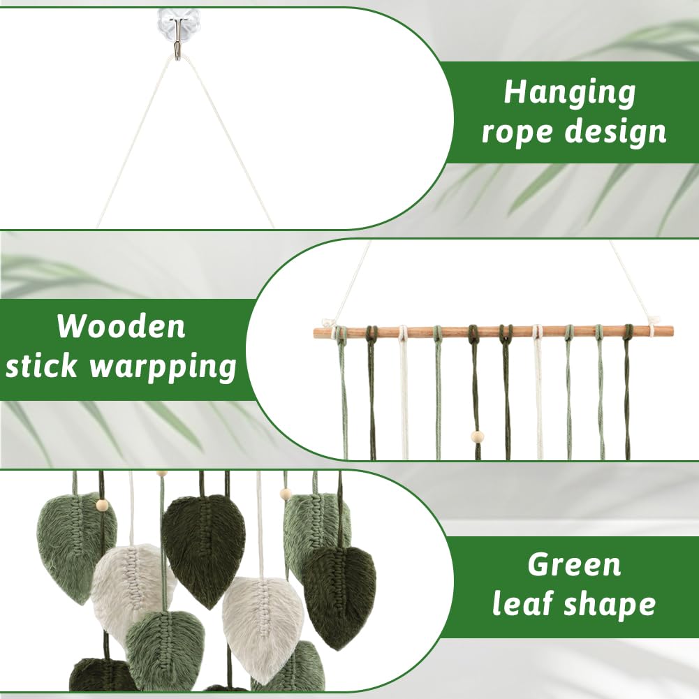 LORGVEXN Macrame Wall Hanging Leaves Tapestry, Handmade Woven Tapestry, Chic Yarn Tassels Leaf Wall Art Decor for Bedroom Living Room Office Apartment (green)