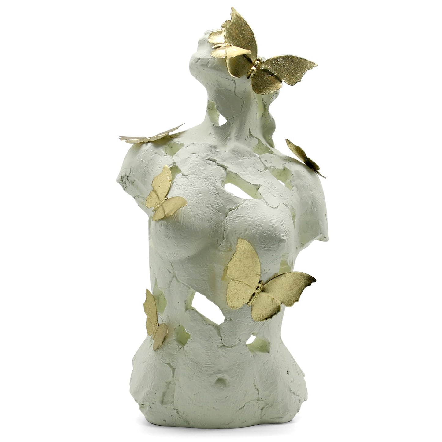Lukitas Abstract Female Bust with Butterflies Sculpture, Aphrodite Statue, Body Figurine Art Decor, Beauty of Defects, Greek Goddess Bust Ornament for Office Living Room Desk Shelf, Beige, Resin 16"