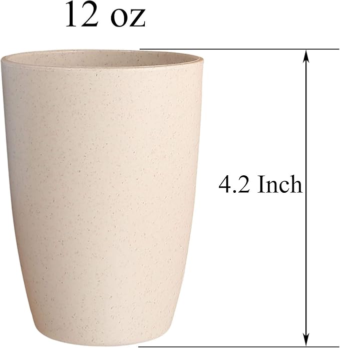 Wheat Straw Reusable Cup (12 oz) - Unbreakable Drinking Glasses Sets of 6 - Dishwasher Safe Tumbler - Lightweight, BPA Free and Eco friendly (6Pcs/Beige)