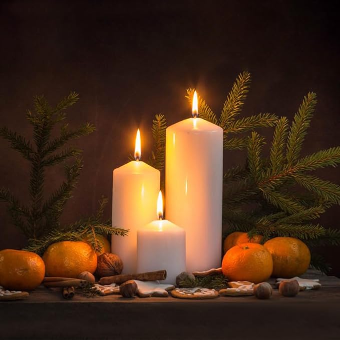 Set of 2 3x8 Inch White Pillar Candles, Dripless Unscented Solid Colored Large Cylinder Column Tall Candles for Home Backyard Gathering Dinner Table Emergency Power Outages - 90 Hour Burn Time