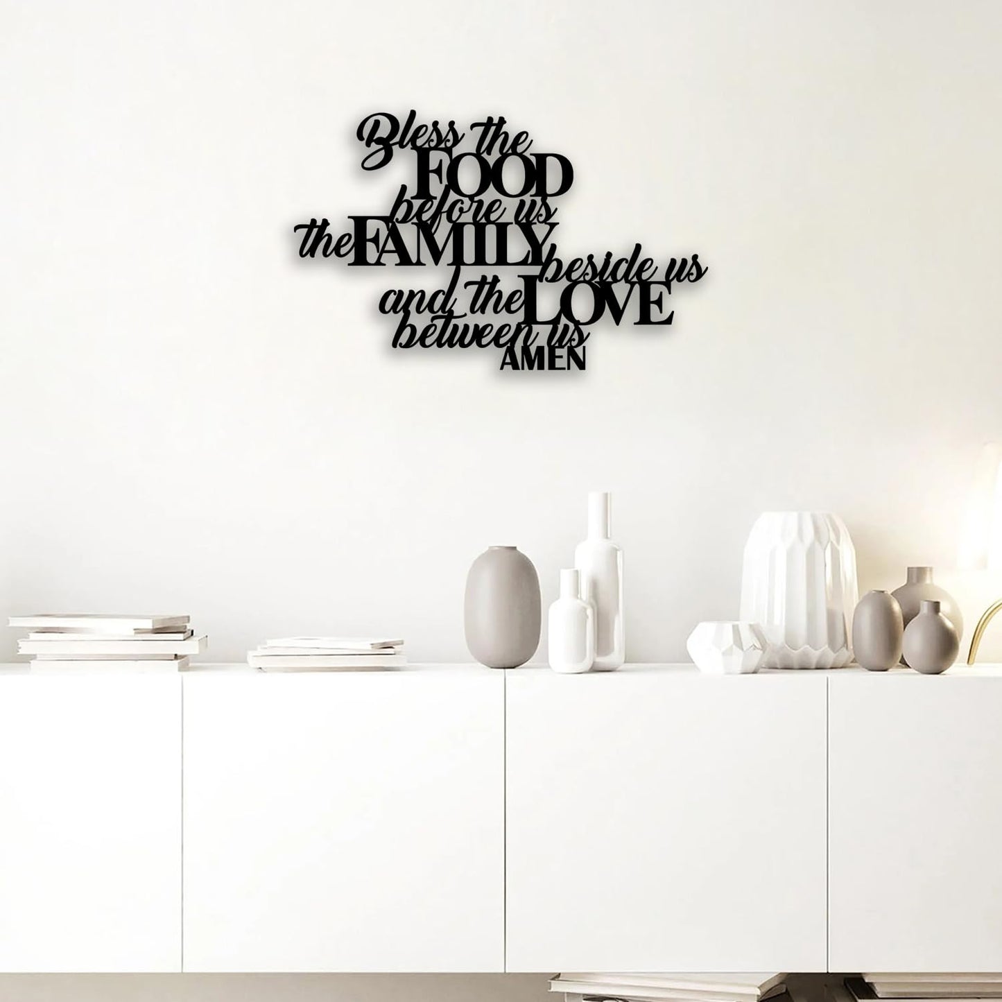 Bless the Food Metal Wall Decor - Scripture Room Decor Bible Quotes Wall Art Christian Home Decor for Living Room, Dining Room, Kitchen (Black)
