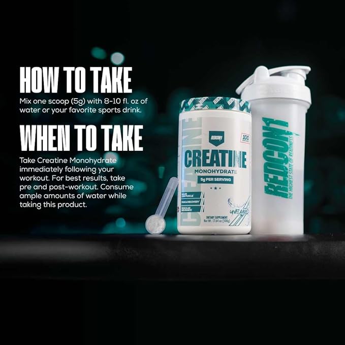 REDCON1 Creatine Monohydrate - Keto Friendly + Vegan Pre & Post Workout Supplement - Creatine Powder to Support Recovery & Athletic Performance (100 Servings)