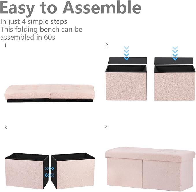 AmasSmile Footrest Ottoman Bench with Storage,34Inch Pink Teddy Velvet Footstool, Coffee Table, Padded Seat, Storage Chest,Blanket Store with Flipping Lid for Livingroom and Bedroom