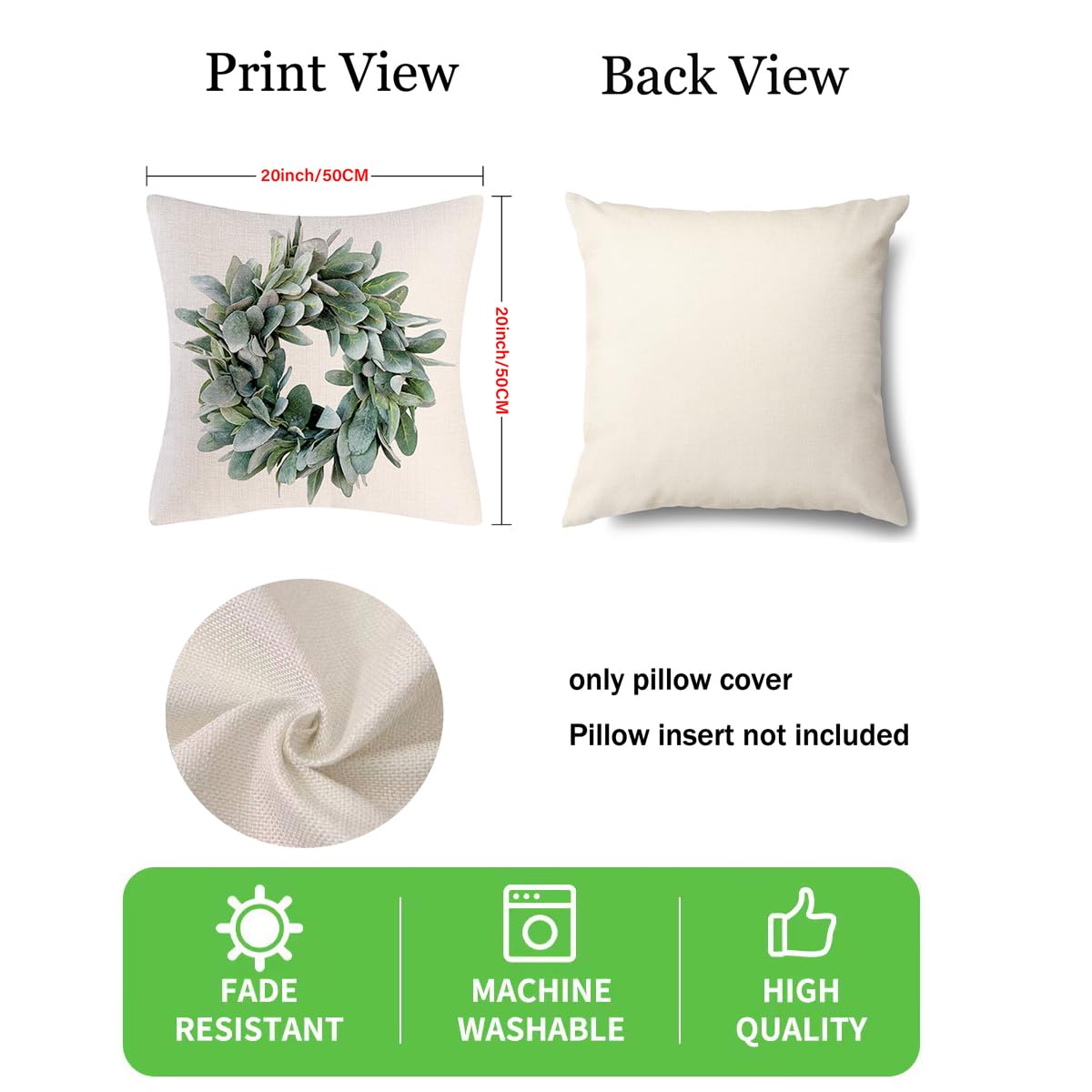 wyooxoo Throw Pillow Covers 20x20 Set of 4 Farmhouse Pillow Covers Natural Cushion Cases Decorative Pillowcases for Sofa Couch Living Room Outdoor Home Decor
