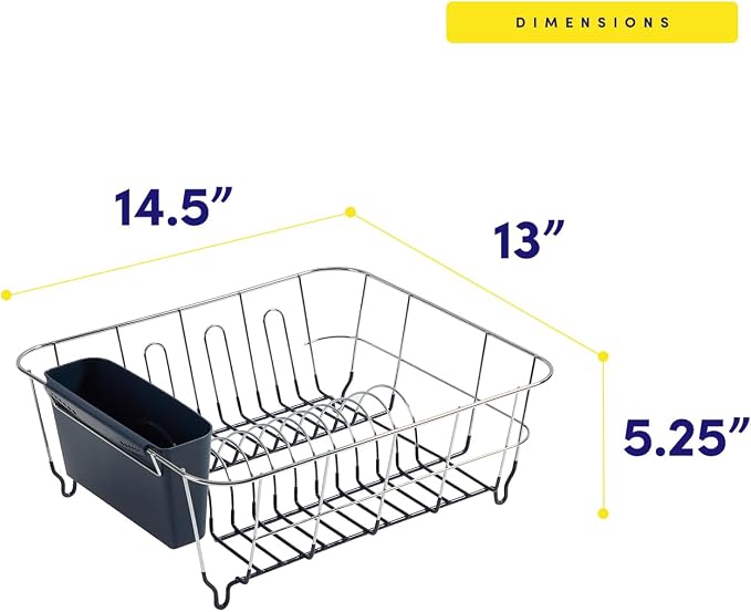 Dish Drying Rack & Cutlery Holder 2 Piece Set - Compact Sink-Fitting Dish Drainer with Rubberized Undercoating, Space-Saving Kitchen Organizer for Plates, Cups, Bowls & Utensils in Sink, Navy Blue