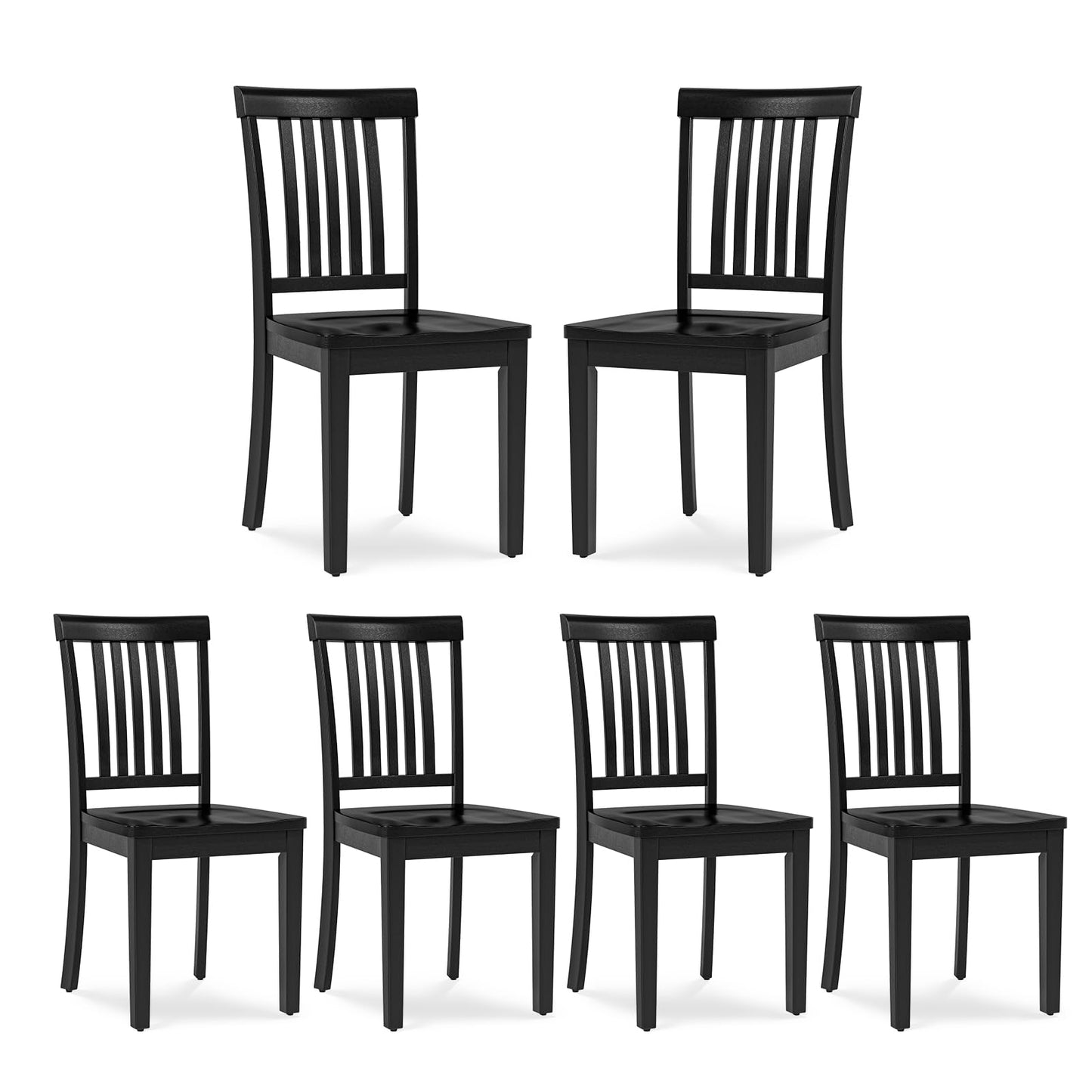 COLAMY Wooden Dining Chairs Set of 6, Solid Rubberwood Kitchen & Dining Room Chairs, High Spindle Back Windsor Style, Modern Dining Table Chairs, Non-Slip Foot Pads, Minimalist Home Furniture,Black