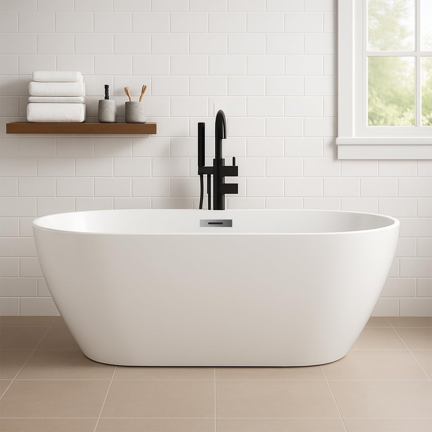 GarveeHome 67 Inch Acrylic Freestanding Bathtub, Deep Soaking Tub with Non-Slip Base, CUPC Certified Free Standing Tub, Chrome Drain Bath Tub, Modern Tub for Bathrooms, White